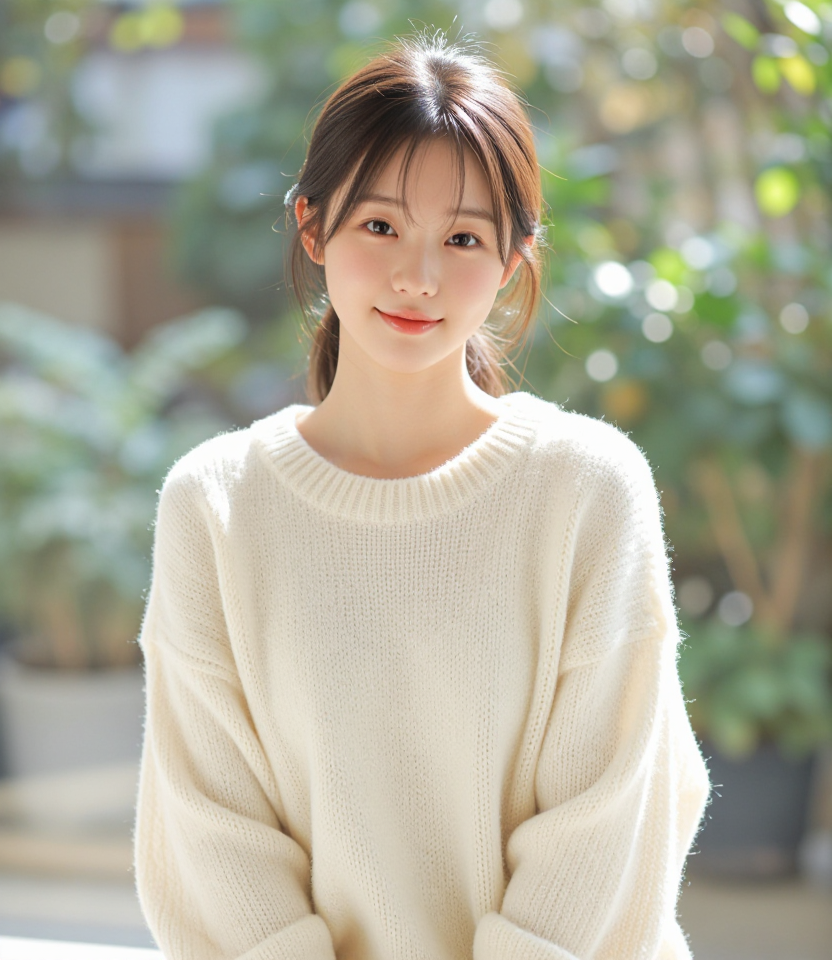 포근한 니트를 입은 소녀
