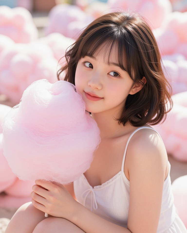 구름 사탕 먹는 소녀